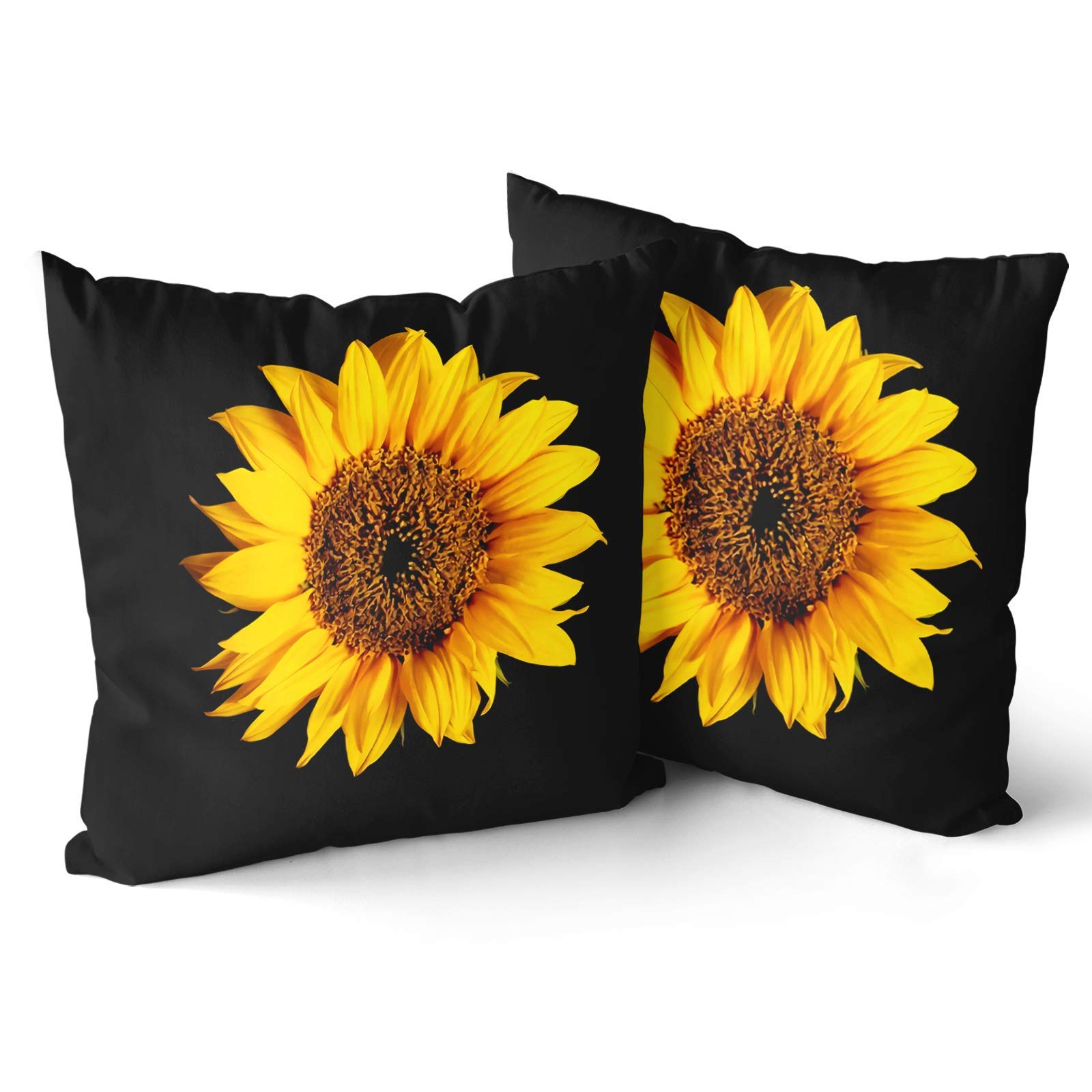 One Sunflower Throw Pillow Covers - Yellow Sun Flower Pillowcases 20x20 Inch Black Floral Pillows Case Sunflowers Home Decor for Bedroom Couch