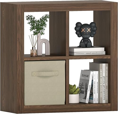 Miniatura 11 de Estantería con contenedores de almacenamiento, organizador de almacenamiento de 9 cubos, estantería de madera resistente, estante abierto para Roble