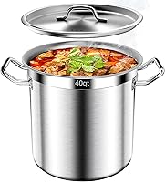 Vista 9 de Olla grande de acero inoxidable de 35 cuartos de galón con tapa, olla de cocción para estofado de sopa de enlatado, olla de salsa de utensilios