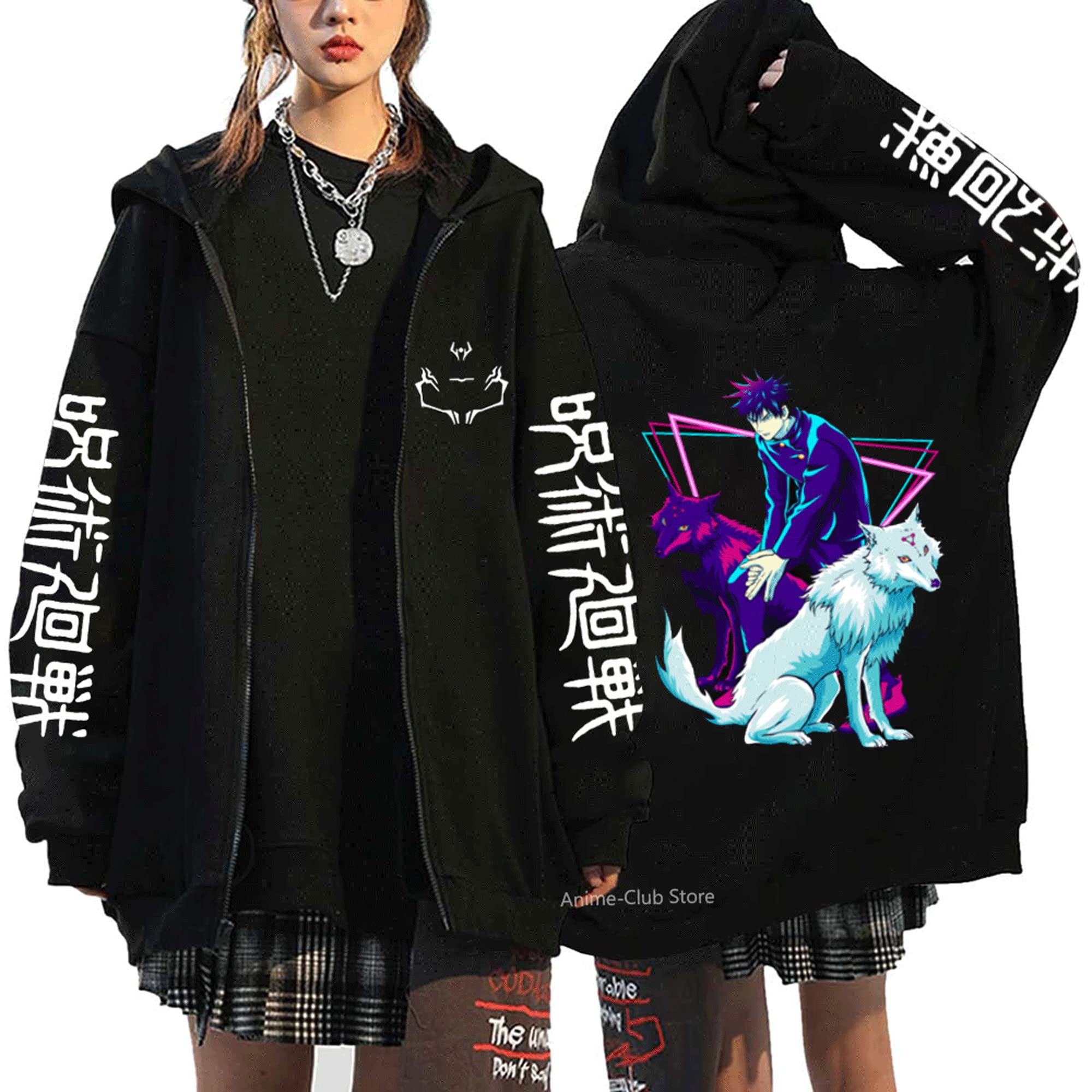 MEDMAnime Jujutsu Kaisen Sweatshirts Gojo Satoru Hoodie Streetwear Zip Up Hoodies Cartoon Graphic Zipper Jackets Hip Hop Coats