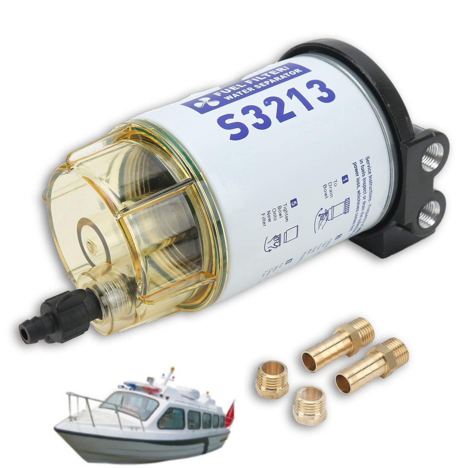 HERCHR Separatore d'Acqua Marina, Sostituzione del Separatore d'Acqua del Filtro del Carburante per Yacht S3213 per La Rimozione delle Impurità per Motore Fuoribordo Marino