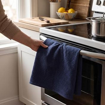 Cotton Washed Waffle Kitchen Towel, Set of 4 (20 x 26) Blue