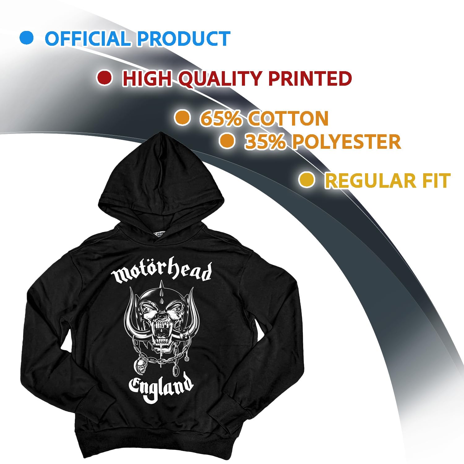 Motörhead Felpa Ufficiale Classic Logo. Felpa con Cappuccio Unisex in Cotone. vestibilità Regular per Adulto e Ragazzo