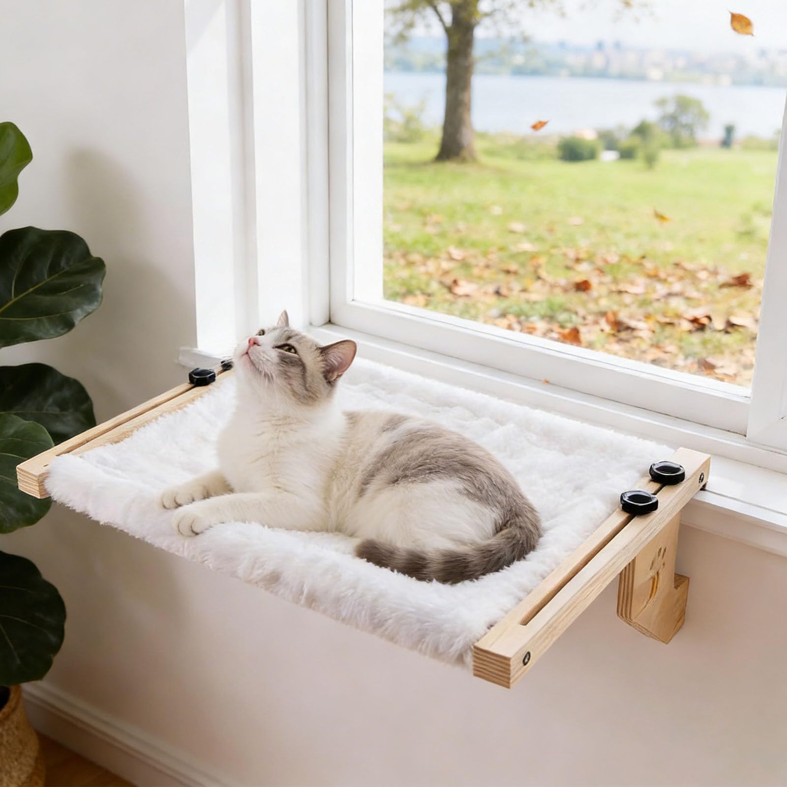 Hamaca Gato Ventana, Calefactor De Madera Cama, Tumbona para AlféIzar De Ventana para Calefactor De Borde De Cama, Accesorio para Hamaca De Interior