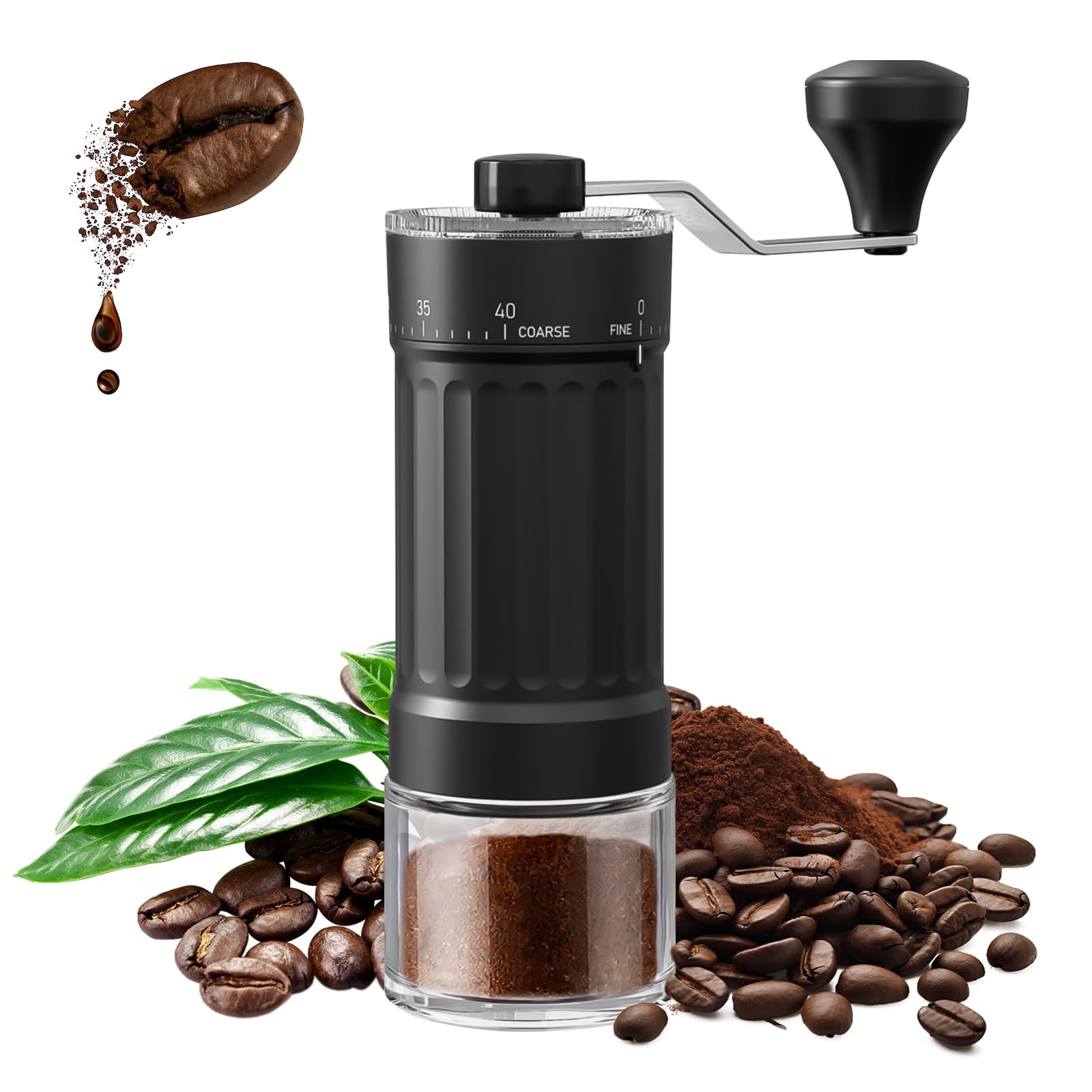 Ręczny młynek do kawy, zewnętrzny, regulowany ręczny młynek do kawy, regulowany stopień mielenia od grubego do drobnego, ręczny młynek do French Press, dzbanek Moka, aeropress, podróż, kemping