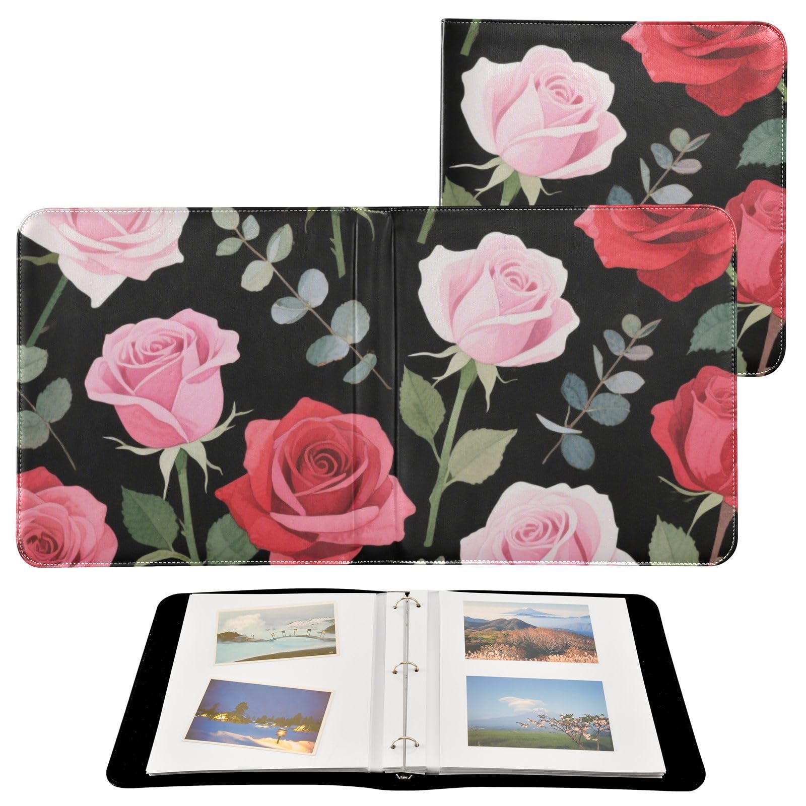 Photo Album 4x6, 5x7,6x8,Artificial Leather Photo Albums with 20 Detachable Sheets Rose Pattern for Family Wedding,Multi 9