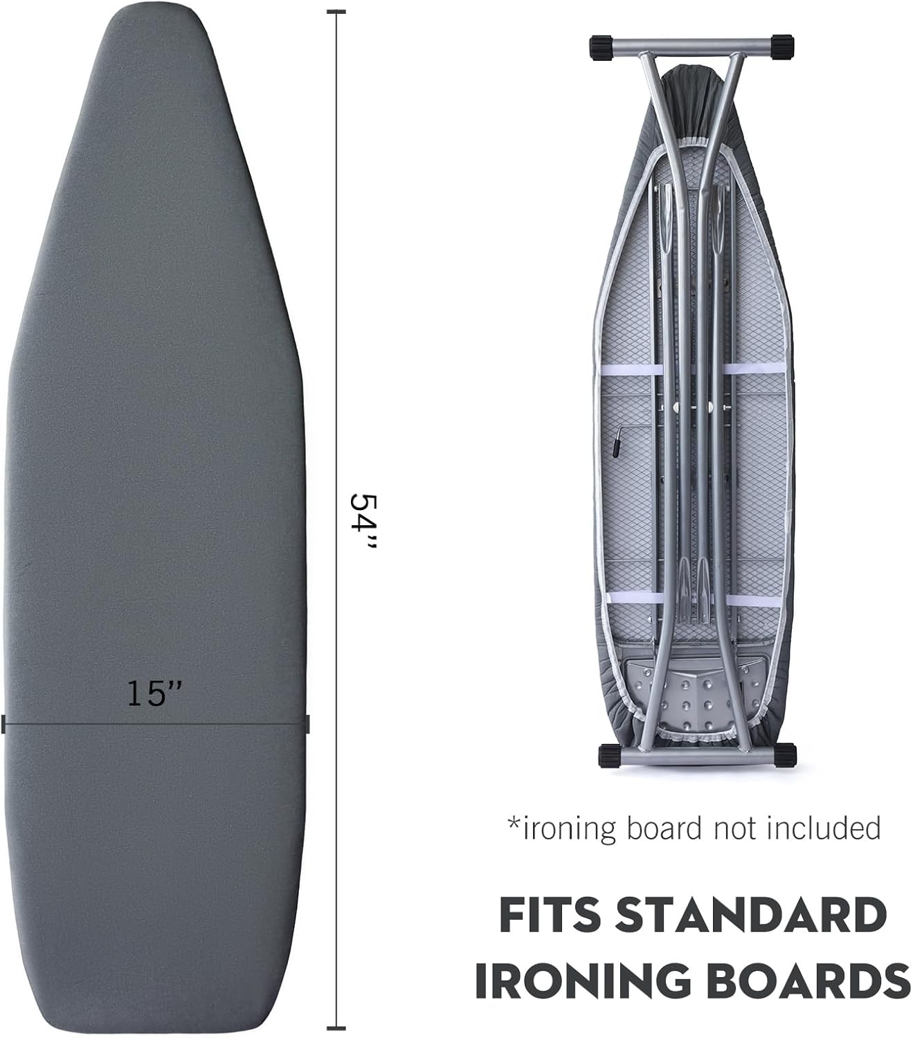 Ironing Board Cover and Pad, Standard Size 15x54 inch, Silver Coated 4 Layers Ironing Board Cover with Elasticized Edges, Extra Thick Padding, Easy Fit, Scorch Resistant - Gray