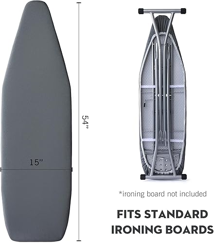 Miniatura 4 de Funda y almohadilla para tabla de planchar, tamaño estándar de 15 x 54 pulgadas, cubierta plateada de 4 capas para tabla de planchar con bordes