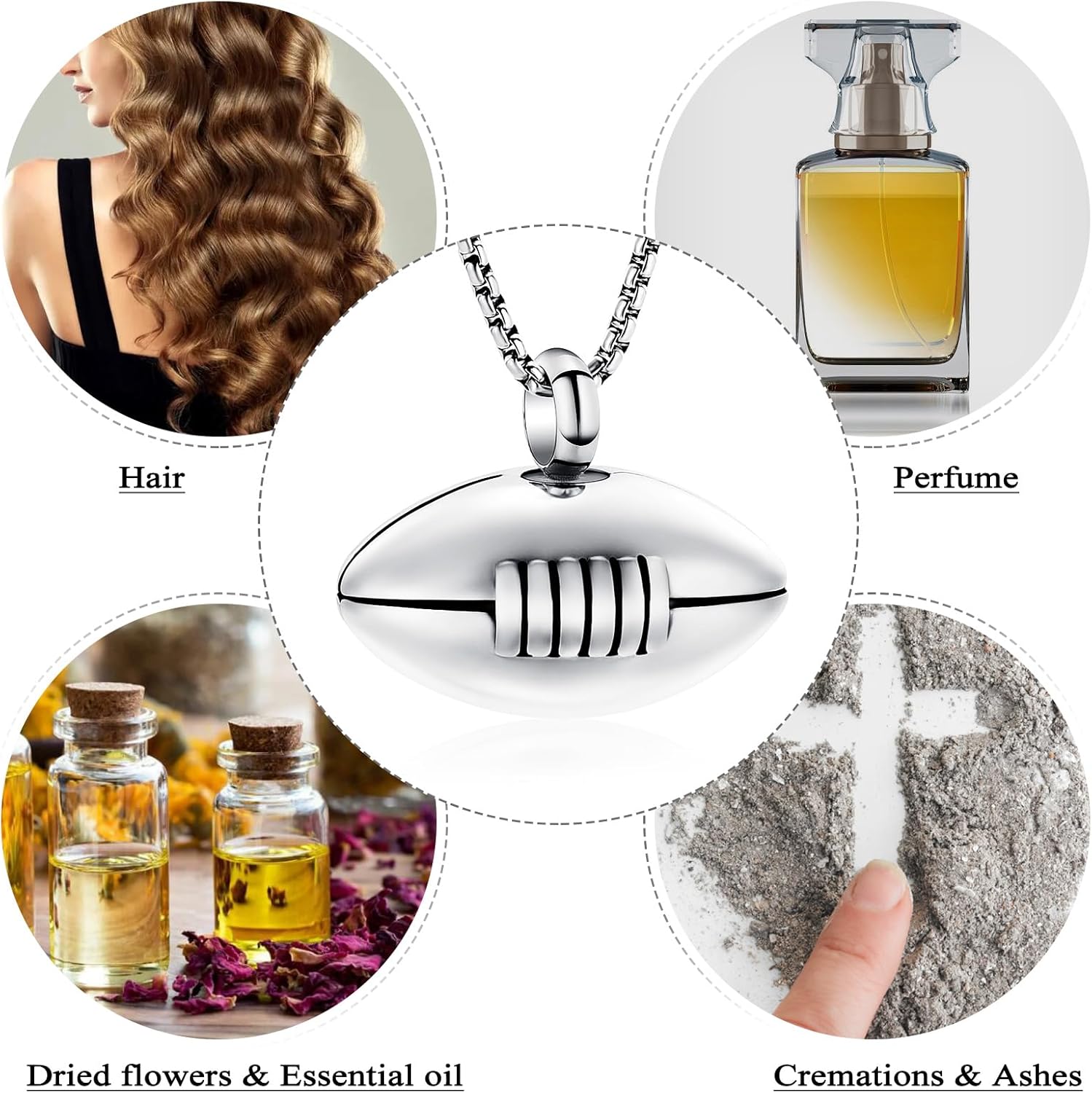 Oinsi Sport Keepsake Jewelry American Football Cremation Necklace Urn Memorial Pendant Jewelry For Ashes For Men Stainless Steel - Image 4