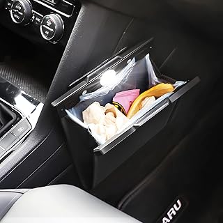 KWHVOIY Smart LED Car Trash Can, Leakproof Car Garbage Can with PU Leather Magnetic Closure, w/30pcs Car Trash Bags, Small Mini Waterproof Dustbin Cans Bin Organizer Accessories for Car