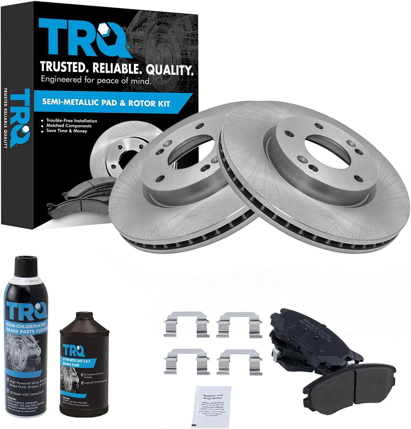 TRQ Front Brake Pad & Rotor Kit Semi-Metallic Compatible with 2006-2010 Hyundai Sonata 2003-2008 Tiburon 2005-2009 Tucson Kia Optima 2012-2013 Soul 2005-2010 Sportage
