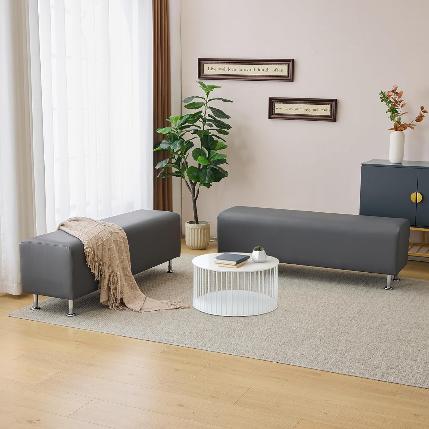 OmySalon Waiting Room Bench Seating Faux Leather, 53.9’’ Office Guest Chair Reception Chair, Lobby Furniture for Conference Room Beauty Salon Barbershop Small Space