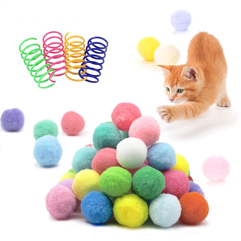 Brinquedo para Gatos com 30 Bolas de Pompons Silenciosas e 4 Molas BaiKevin 3,05 cm