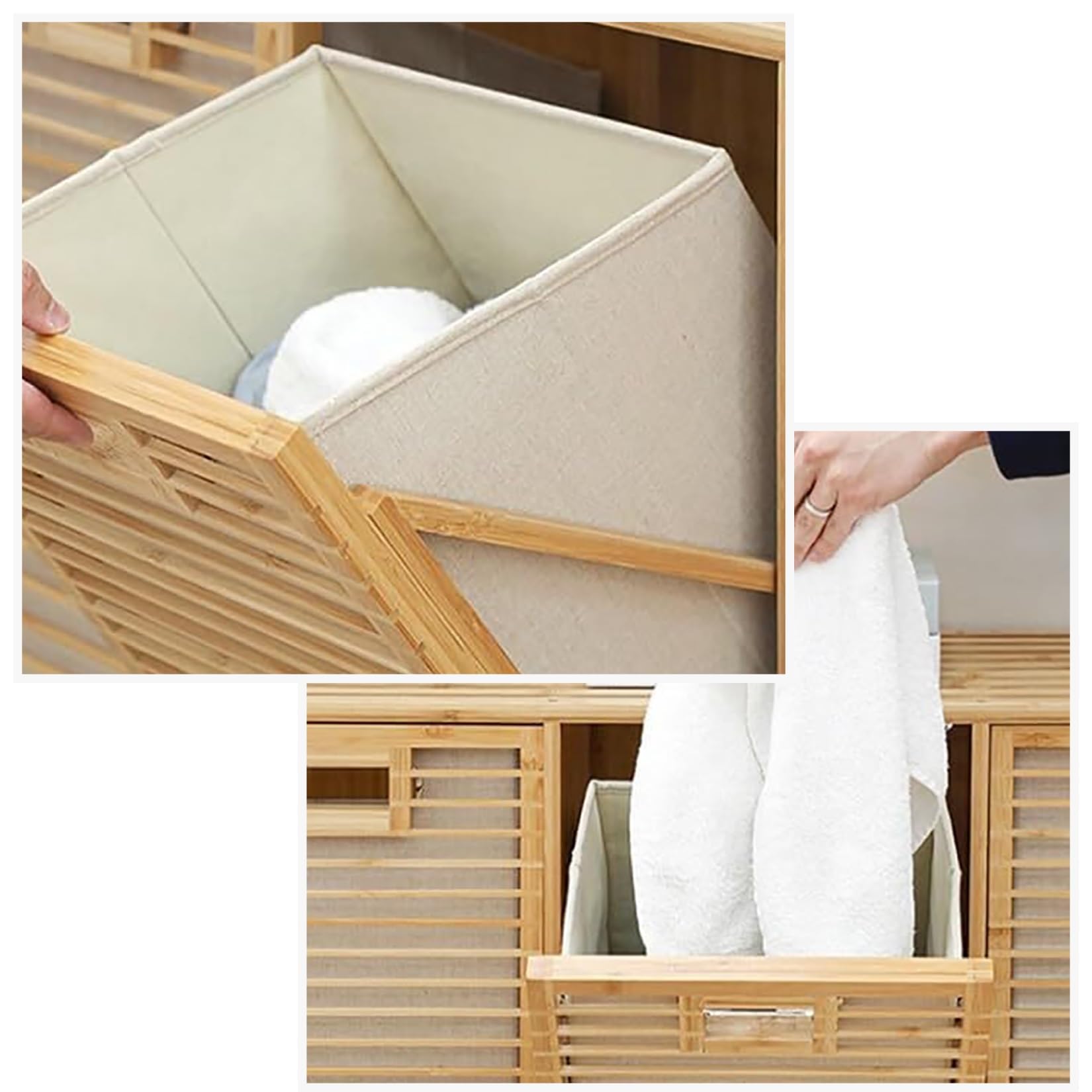 Mobile Portabiancheria Salvaspazio, Cesto Biancheria Sporca Bambù | Mobiletto Bagno Cesta Biancheria Con Ripiani, Contenitore Panni Sporchi Sacchi(2 storage shelves with Shelf)