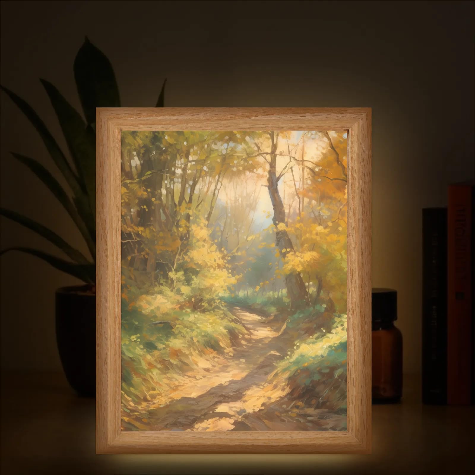 Light Up Painting, Sunset Forest Wall Art Picture Light Colorful Forest Light Up Desktop Art Decor, 10 Brightness, USB Powered, 3 Lighting Modes, Anxiety Relief Gift for Bedroom Home - Without Frame