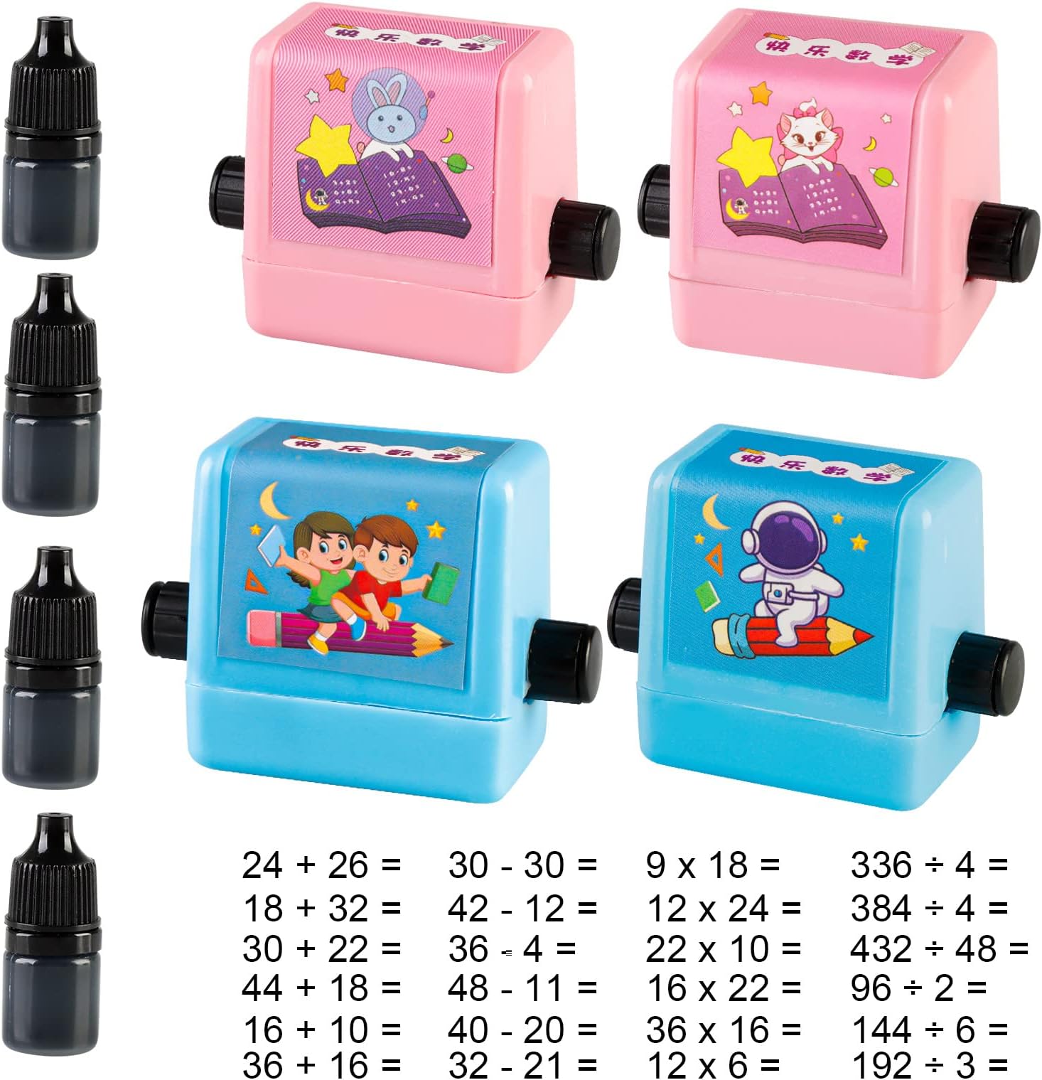 Math Roller Stamps for Kids, 4PCS Roller Digital Teaching Stamp, Math Stamp for Addition Subtraction Multiplication Division,Smart Math Practice Within 100 for Preschool Kindergarten Teaching Supplies