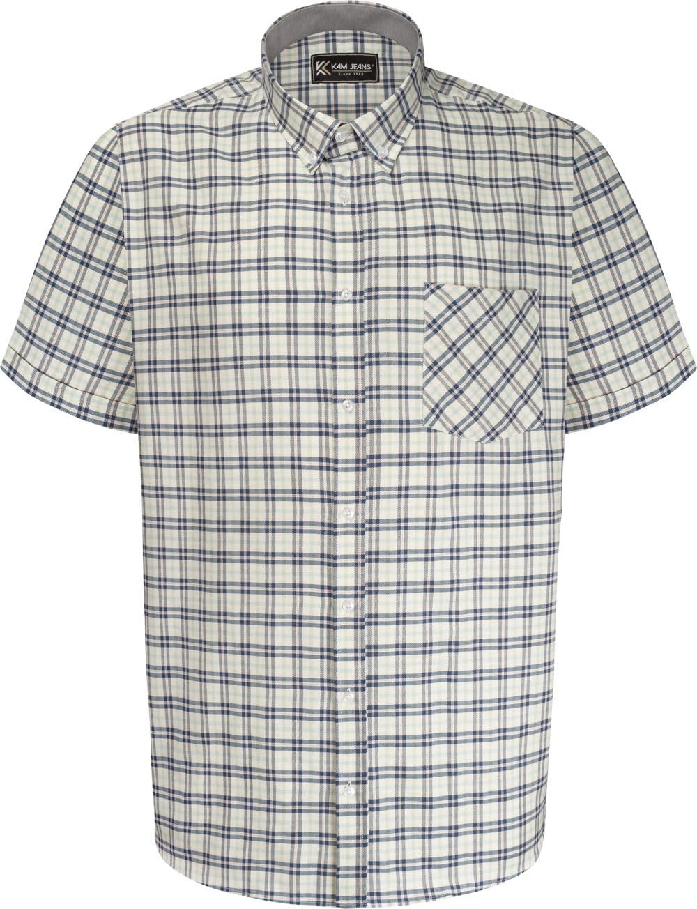 KAM Mens Casual Brushed Checked SS Shirt - Blue - 8XL