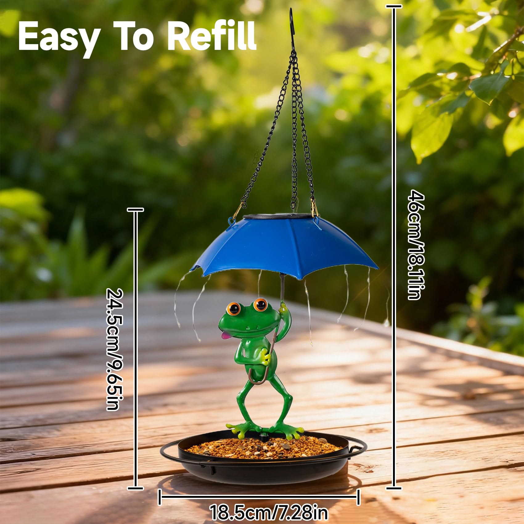 Mangiatoia solare per uccelli per esterni, decorazione da giardino da appendere, statuetta in metallo per esterni, con luci solari per colibrì, mangiatoia impermeabile per uccelli selvatici, regalo da