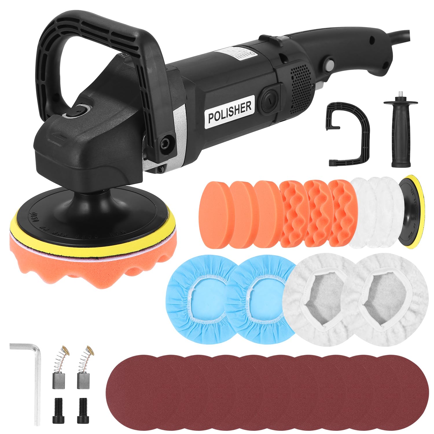 1600W Auto Poliermaschine - 6 Geschwindigkeiten 500-3300 U/min Mit Zubehör Set