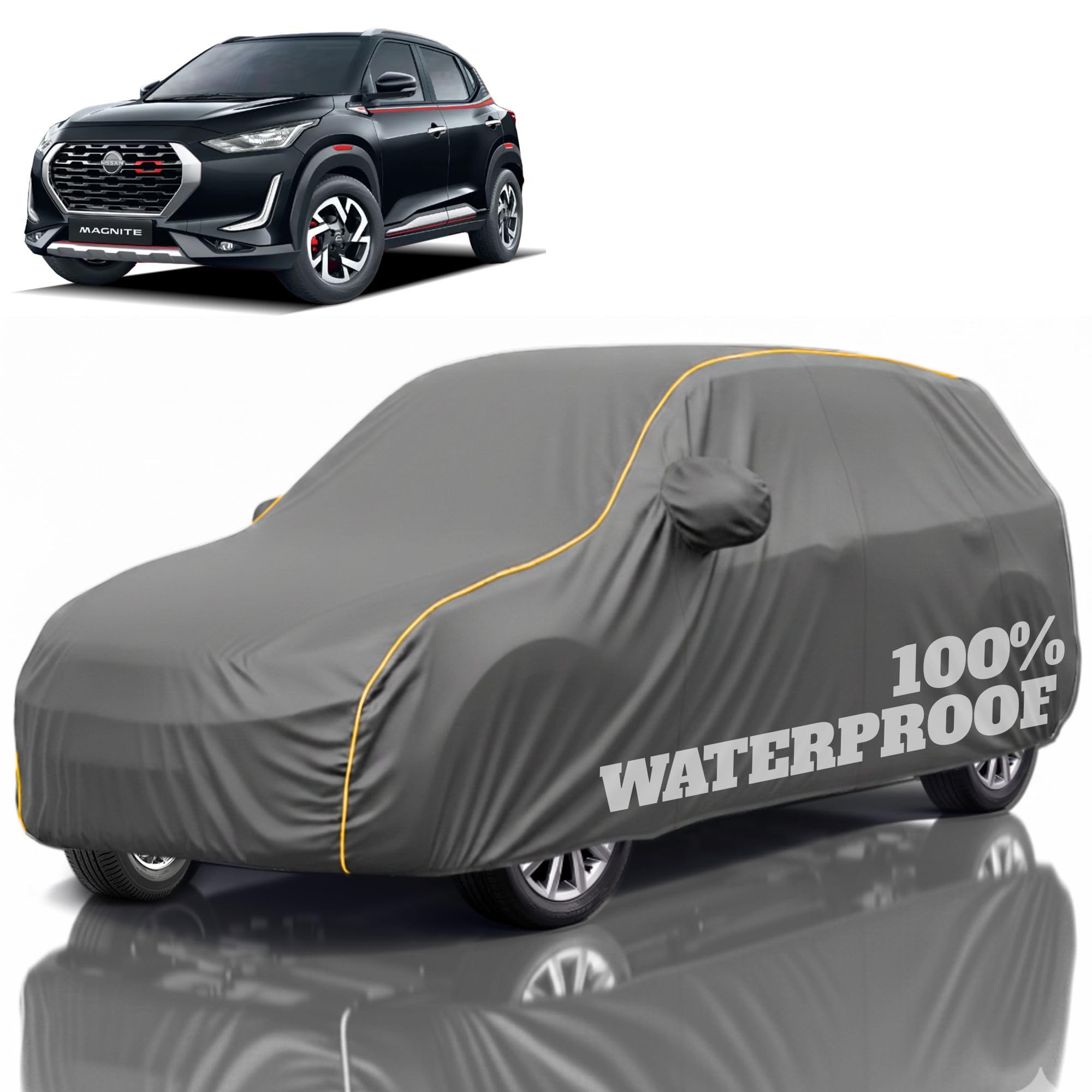 Premium Polyester Car Cover Magnite All-Weather Protection from Rain, Dust &amp; Sun | UV Resistant Fabric | Full Body Secure Fit for Outdoor &amp; Indoor Parking Grey