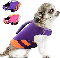 Queenmore Colete salva-vidas para cães, colete salva-vidas para cães de natação, coletes salva-vidas para cães pequenos, colete salva-vidas para animais de estimação Ripstop com forte resgate roxo, PP