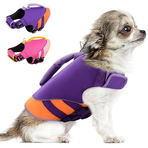 Queenmore Dog Life Jacket,Dog Life Vest for Swimming Boating,Life Jackets for Small Dogs,Ripstop Pet Life Vests with Strong Rescue Pink,S
