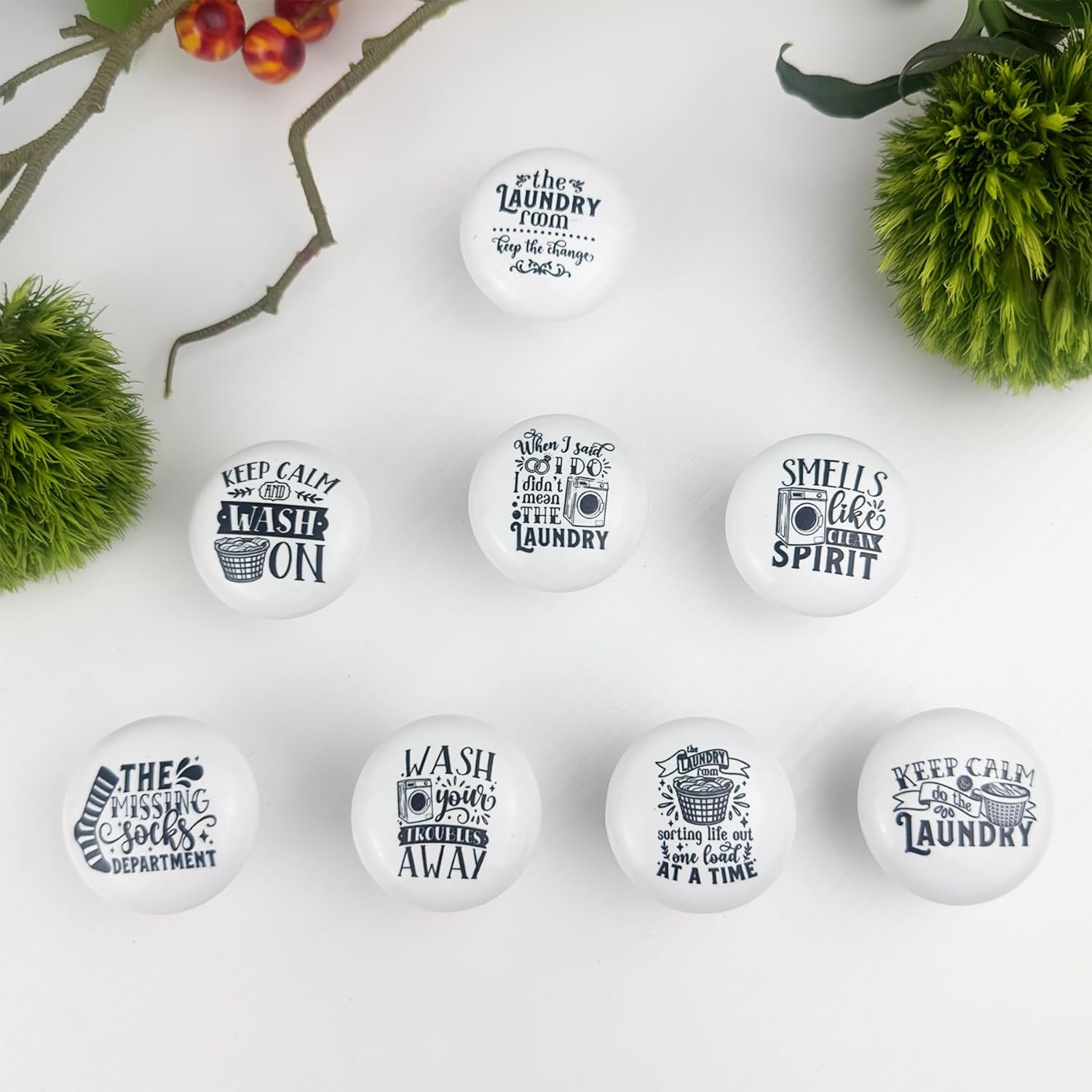 JamJam 1.5" 8PCS Ceramic Vintage Laundry Room Cabinet Knobs Drawer Pulls Laundry Basket Pile of Dirty Clothes Door Decor Pull Handles
