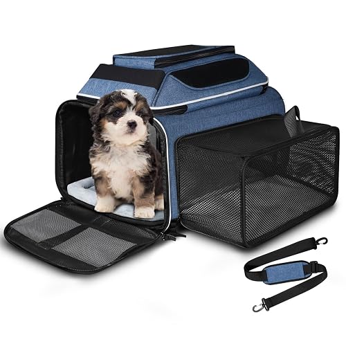 Petskd Top and Side Expandable Small Pet Carrier Airline Approved, Blue | 18'Lx11'Wx11'H, for Delta/United/American Airl