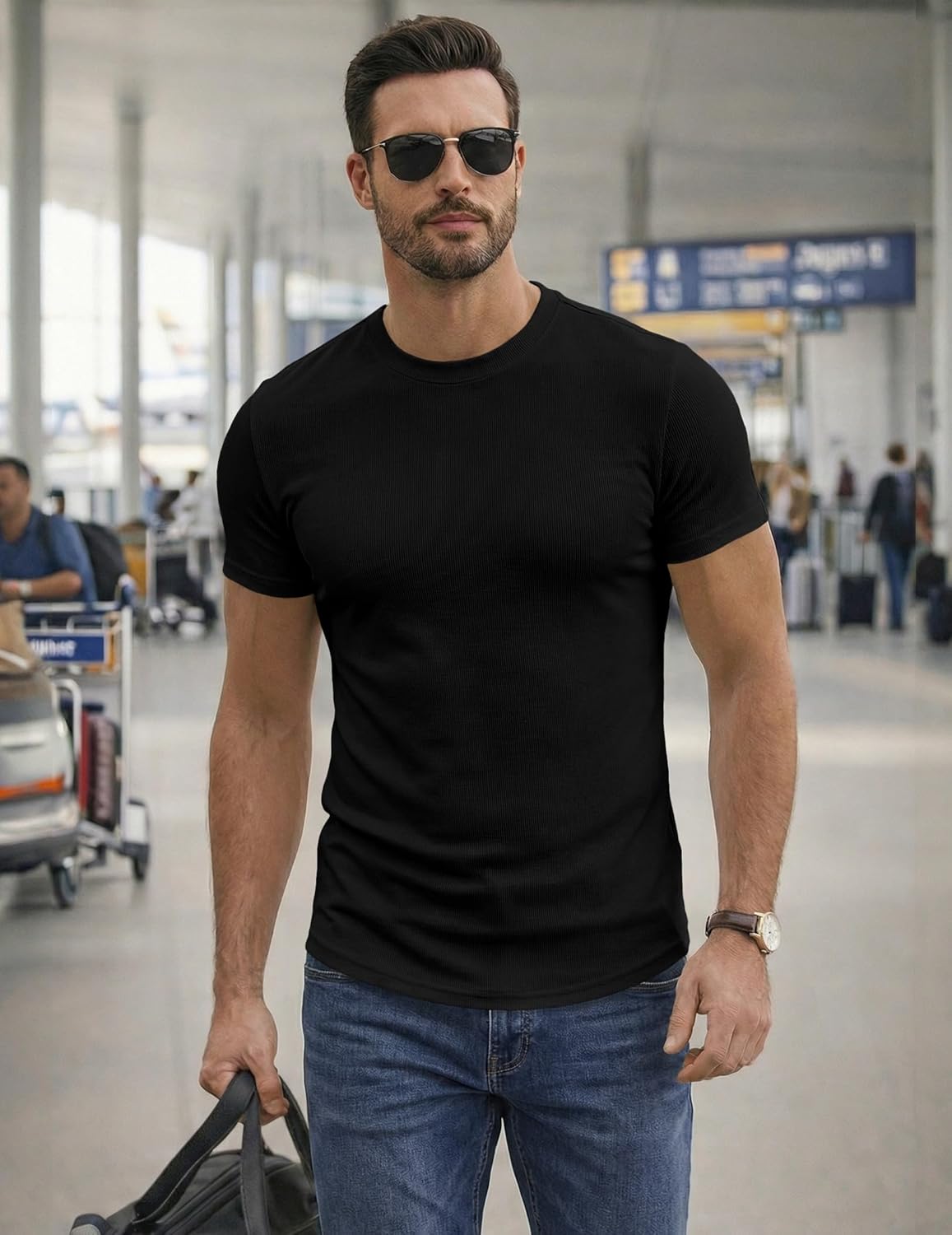 JMIERR Mens Short Sleeve T Shirt Summer Muscle Slim Fitted Crewneck Longline Tees Shirts for Gym Workout - Image 3