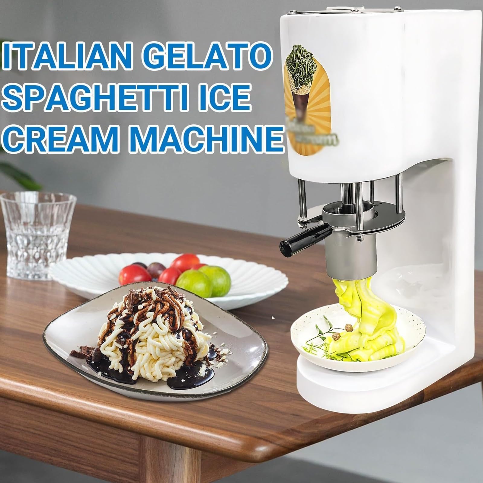 Elektrische Spaghetti-Eismaschine, 80 W mit 4 Formen, 420 ml Trichter, produziert 20 - 20 Liter/h, ideal für Eis- und Dessertläden