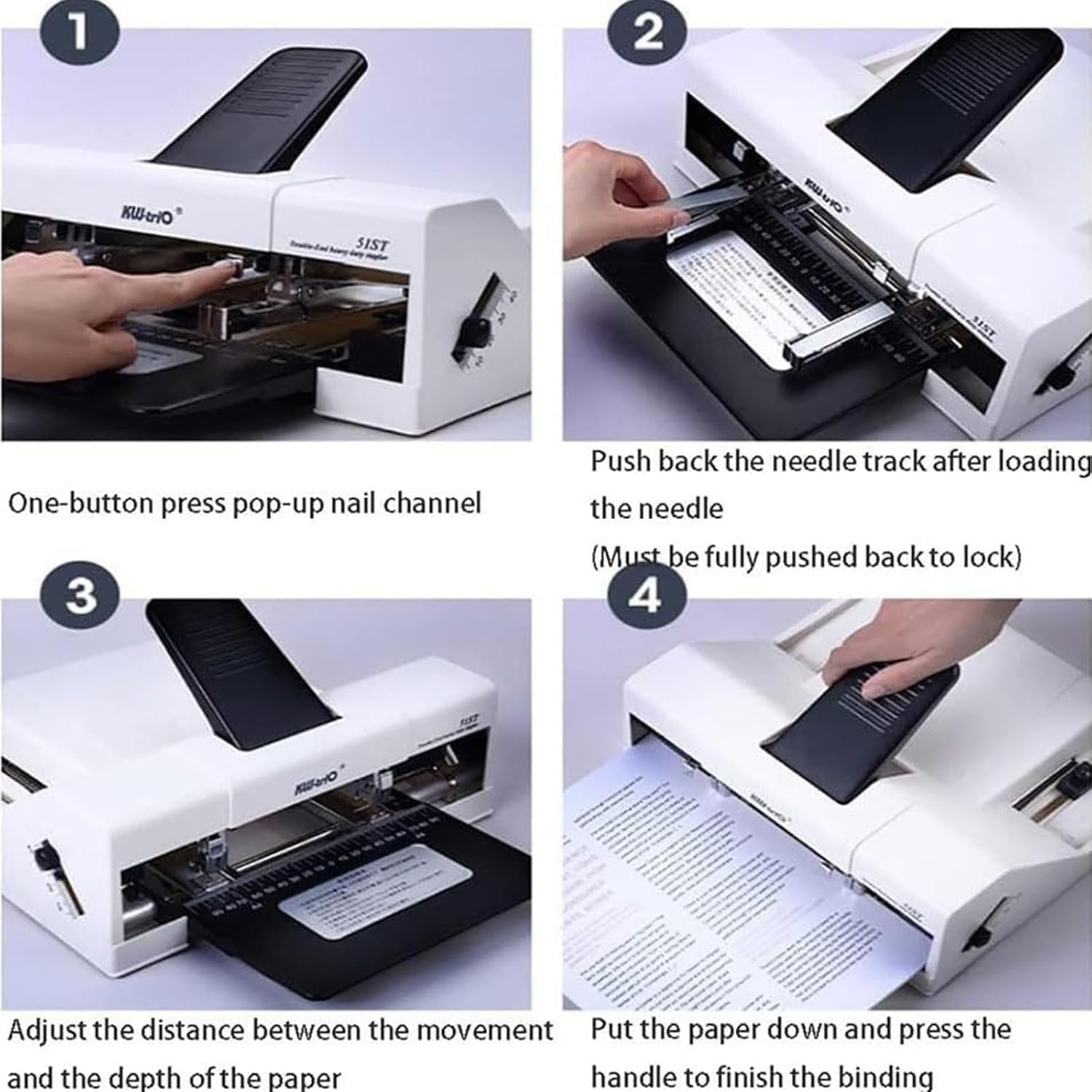 Grapadora resistente, capacidad de encuadernación de 50 hojas, capacidad de costura central A3/A4, profundidad de alimentación de papel ajustable, ideal para uso en oficina