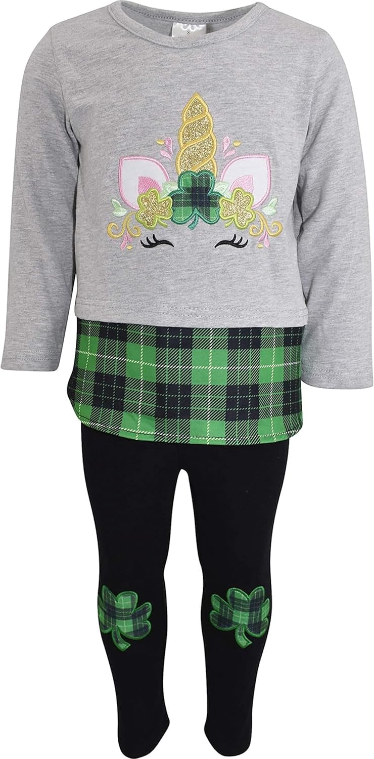 Unique Baby 2pc Little Girls Big Kids Toddler Set with Long Sleeve T-shirt and Cute Printed Leggings