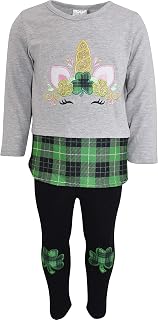 Unique Baby 2pc Little Girls Big Kids Toddler Set with Long Sleeve T-shirt and Cute Printed Leggings