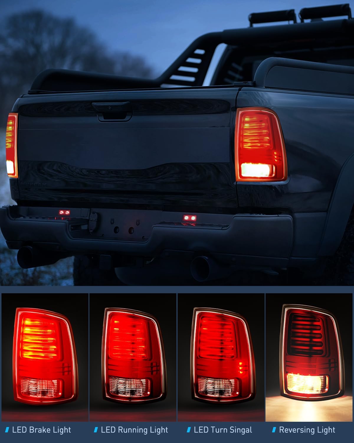 Nilight Taillight Assembly Compatible with 2013 2014 2015 2016 2017 2018 Dodge Ram 1500 2014-2018 Ram 2500 3500 LED Style Driver Side and Passenger Side Rear Tail Light with Bulbs
