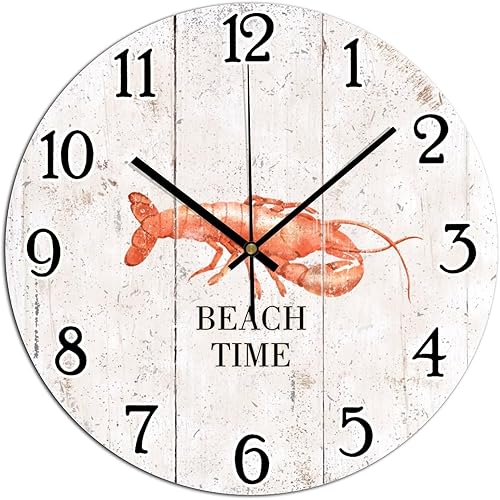 Miniatura 10 de Beach Time - Reloj de pared decorativo con diseño de estrella de mar, estilo shabby chic, retro, de 12 pulgadas, reloj redondo de cuarzo, funciona