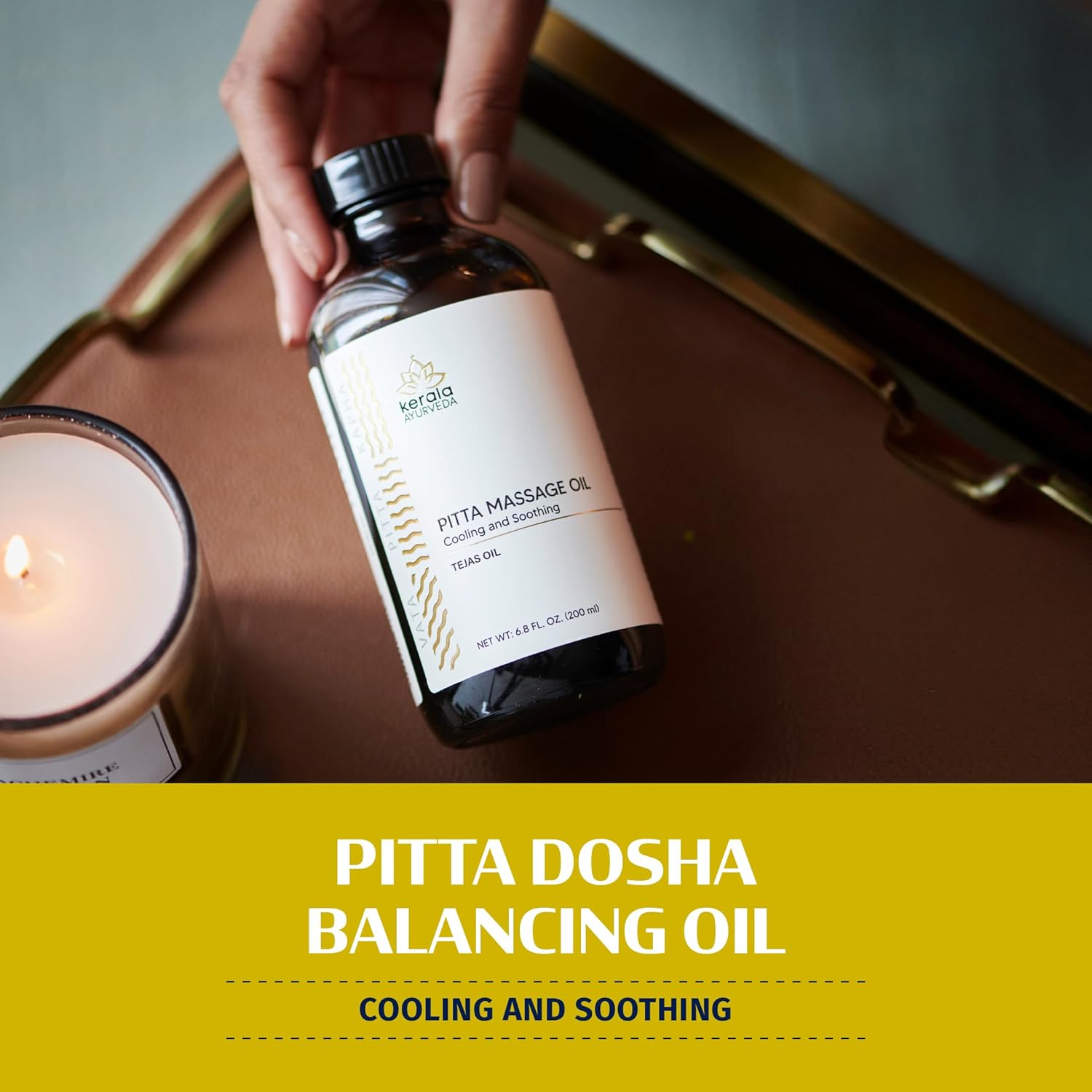 Kerala Ayurveda Cooling Herbal Massage Body Oil | Mind Calming Properties | Nourishes & Hydrates Skin | Indian Madder Root Rich | Ideal for Balancing Pitta Dosha | Tejas Oil - 6.8 Fl Oz - Image 2