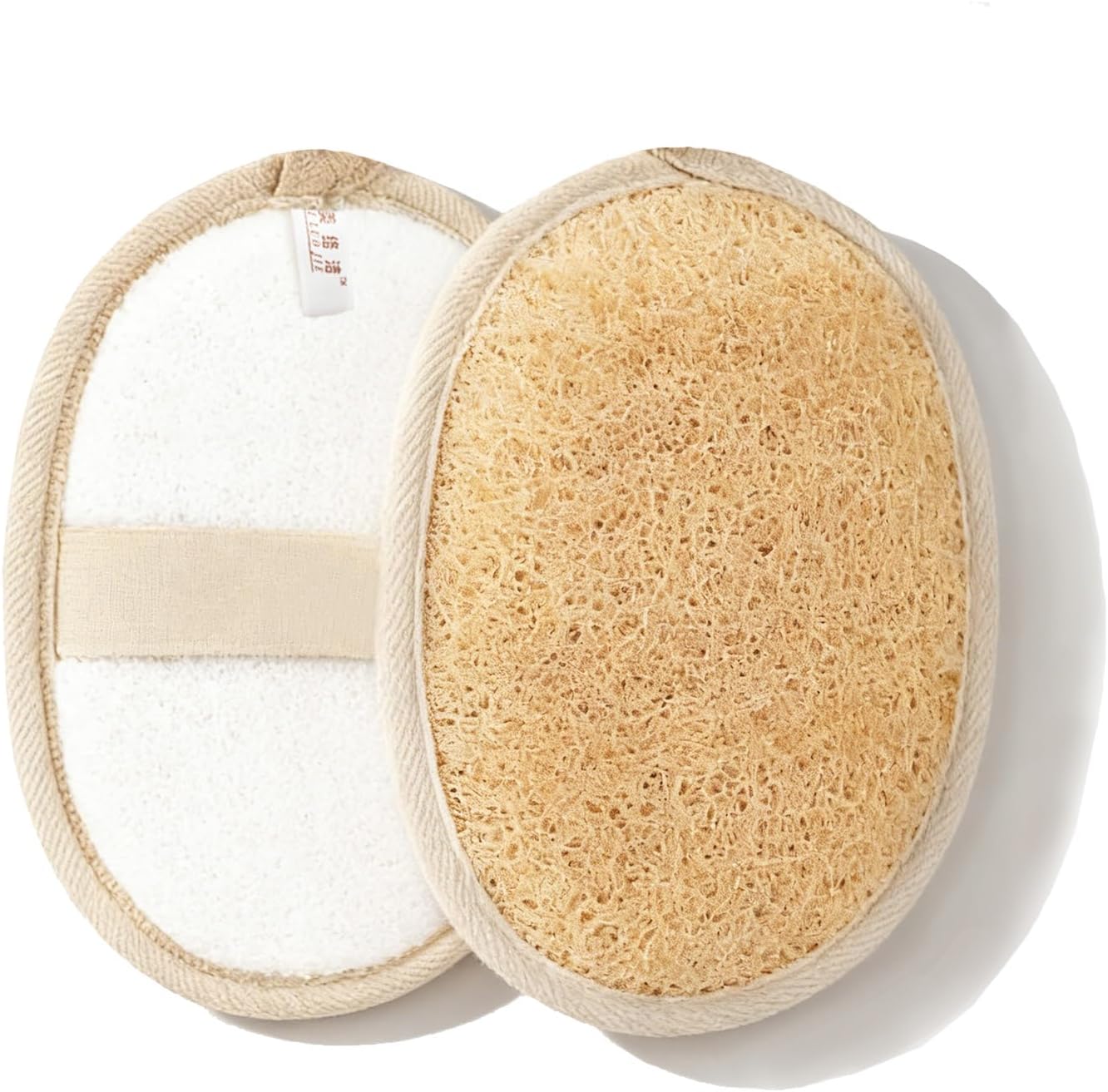 Natural Loofah Sponge Exfoliating Body Scrubber (2 Pack), Dual-Sided Shower Luffa Sponge with Terry Cloth Back, Loofah for Women and Men