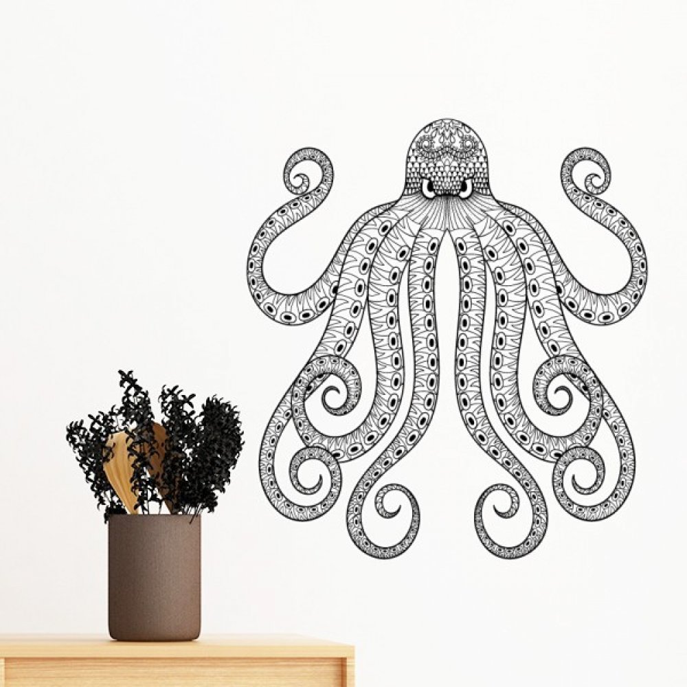 Sticker mural pieuvre noire 40cm pour déco de chambre DIYthinker