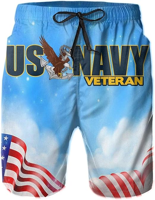 Vintage Us Navy Veteran Men's Swim Trunks Quick Dry Beach Board Shorts