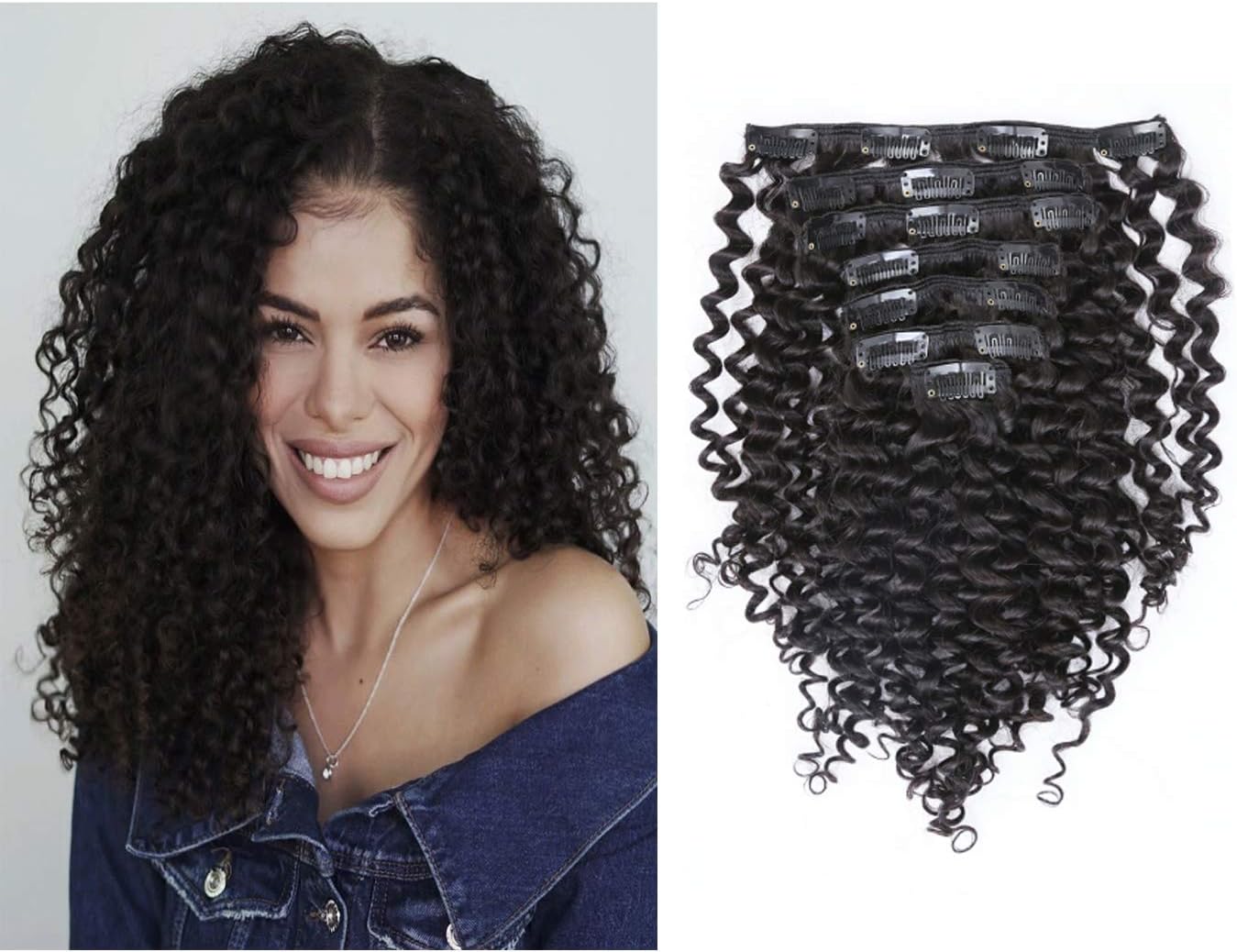 Loxxy Real Remy Human Hair Clip in Hair Extensions Jerry Curly 8A Grade Double Wefts Natural Black Thick Seamless Virgin 4C Hair Full Head For Black Women 10-22inch 120g/set 14 Inch