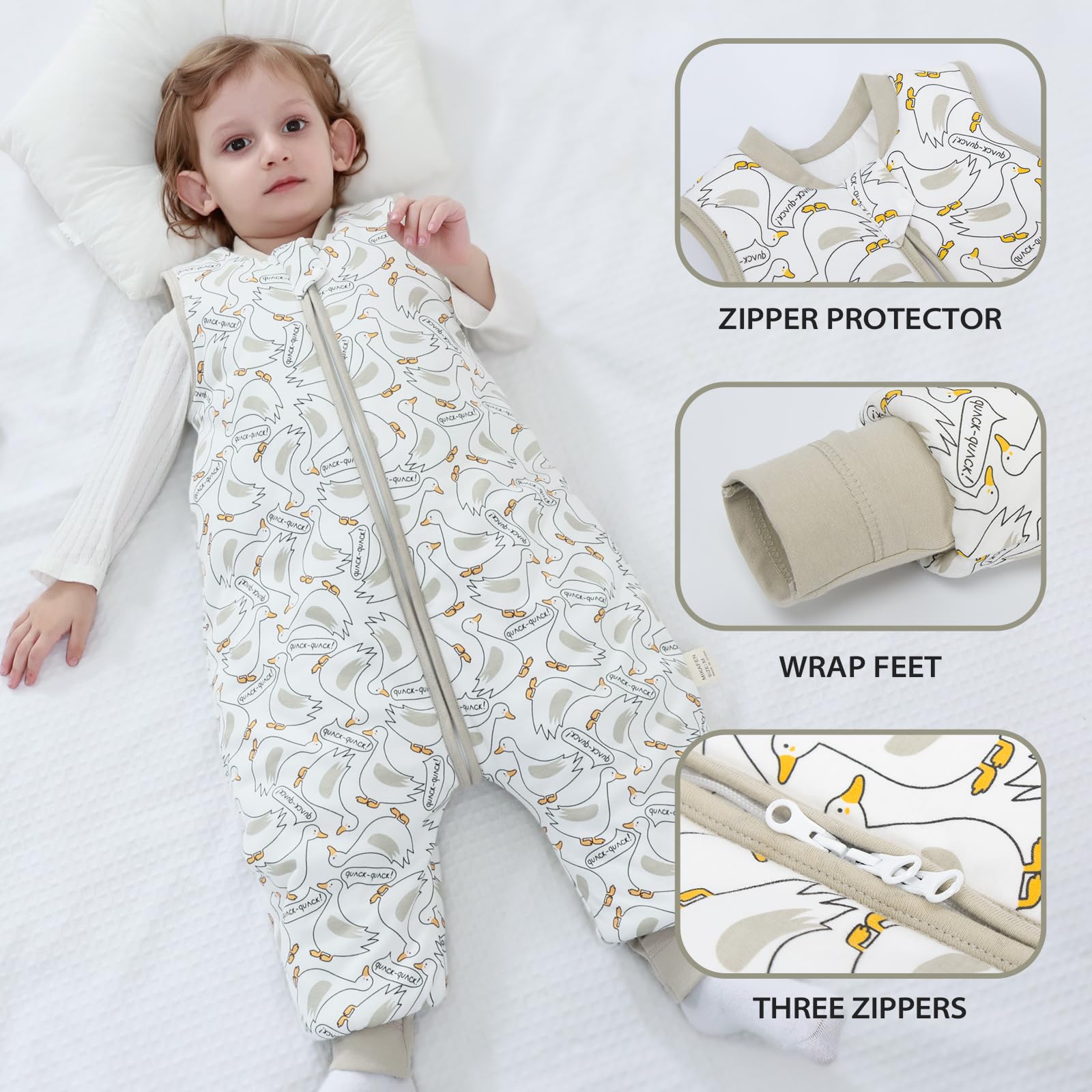 MIKAFEN Baby Winter Sleeping Bag with Feet,Cotton Kids Sleeping Bag 2.5Tog with Legs, Duck 90cm/3-4years, 3-4 Years - Image 4