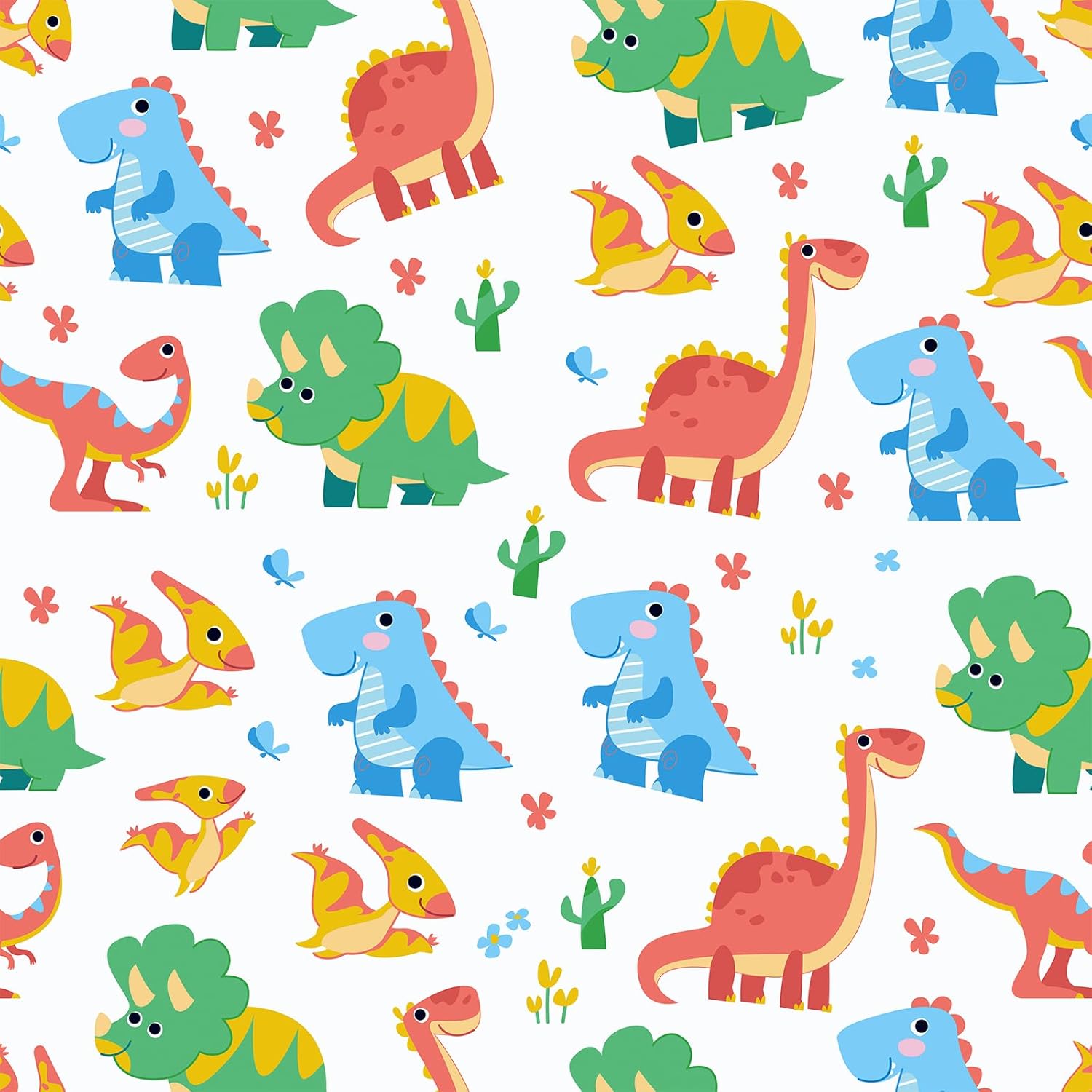 CHIHUT 17.7”x236” Whimsical Dinosaur Peel and Stick Wallpaper Cartoon Triceratops Brachiosaurus Self Adhesive Wallpaper Removable Playful Kids Wall Paper for Boys Room Nursery Playroom Vinyl Roll