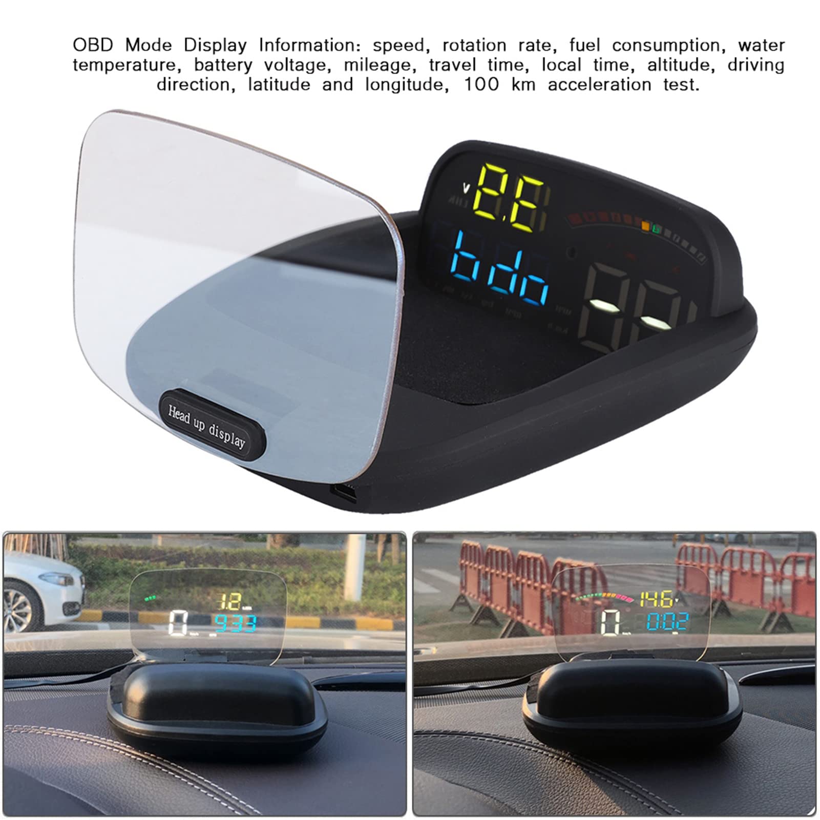 Head Up Display Display Head Up per Auto Abs Pc Display Head Up a Grande Schermo Adatto per Obd e Gps Dual System Car Head Up Display)11V 18V)