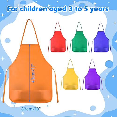 Miniatura 2 de KUUQA Delantal de arte para niños con dos bolsillos para pintura para niños, a granel para manualidades, hogar, cocina, aula, suministros de pintura