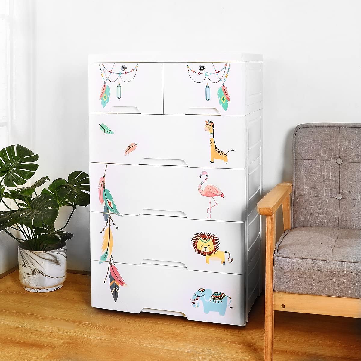 Nafenai Plastic Dresser 6 Drawers,Storage Cabinet Drawers Organizer for Clothes/Toys,Bedroom,Playroom,Closet Drawers,Child/Kids Bedroom or Nursery,Removable Fabric Bins : Baby