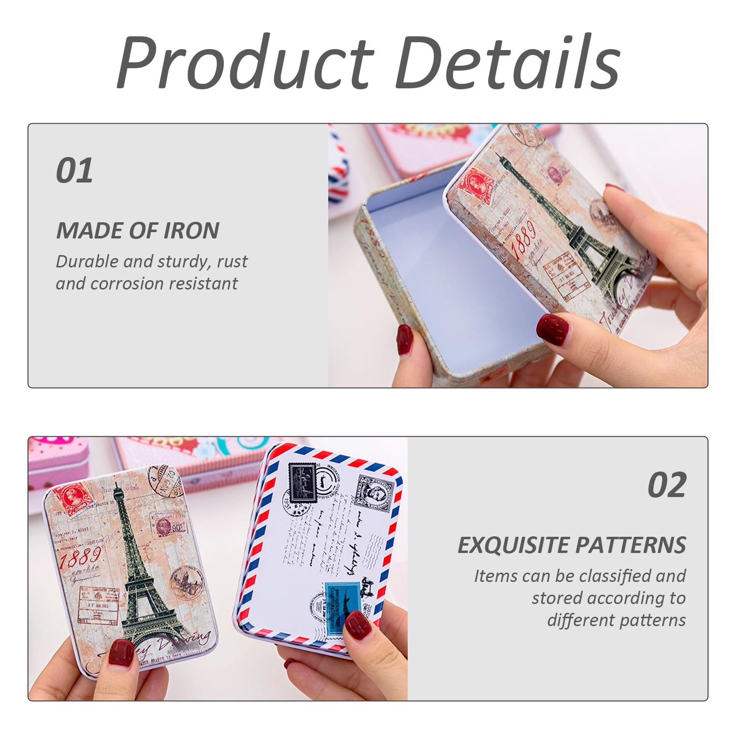 USHXVG 8 Pieces Metal Box With Lid, 2 Pieces Label Stickers, Storage Tin, Soap Container, Rectangular Can - Image 3