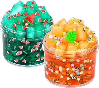2 Pack Jelly Cube Crunchy Slime Kit, with Leaves and Watermelon Charms Crystal Clear Crunchy Slime, Super Soft Putty Supplies Toys, Slime Party Favors for Kids, Stress Relief, for Girls & Boys