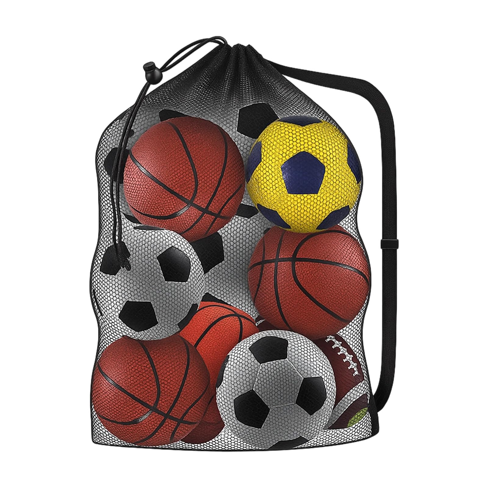 Ruvan Red De Pelota Extra Grande De 75 X 100 Cm, con Cordón para 10-15 Bolas Accesorios Deportivos Saco De Malla para Pelotas con Cierre De Cordel para Baloncesto, Fútbol, Voleibol (Negro)