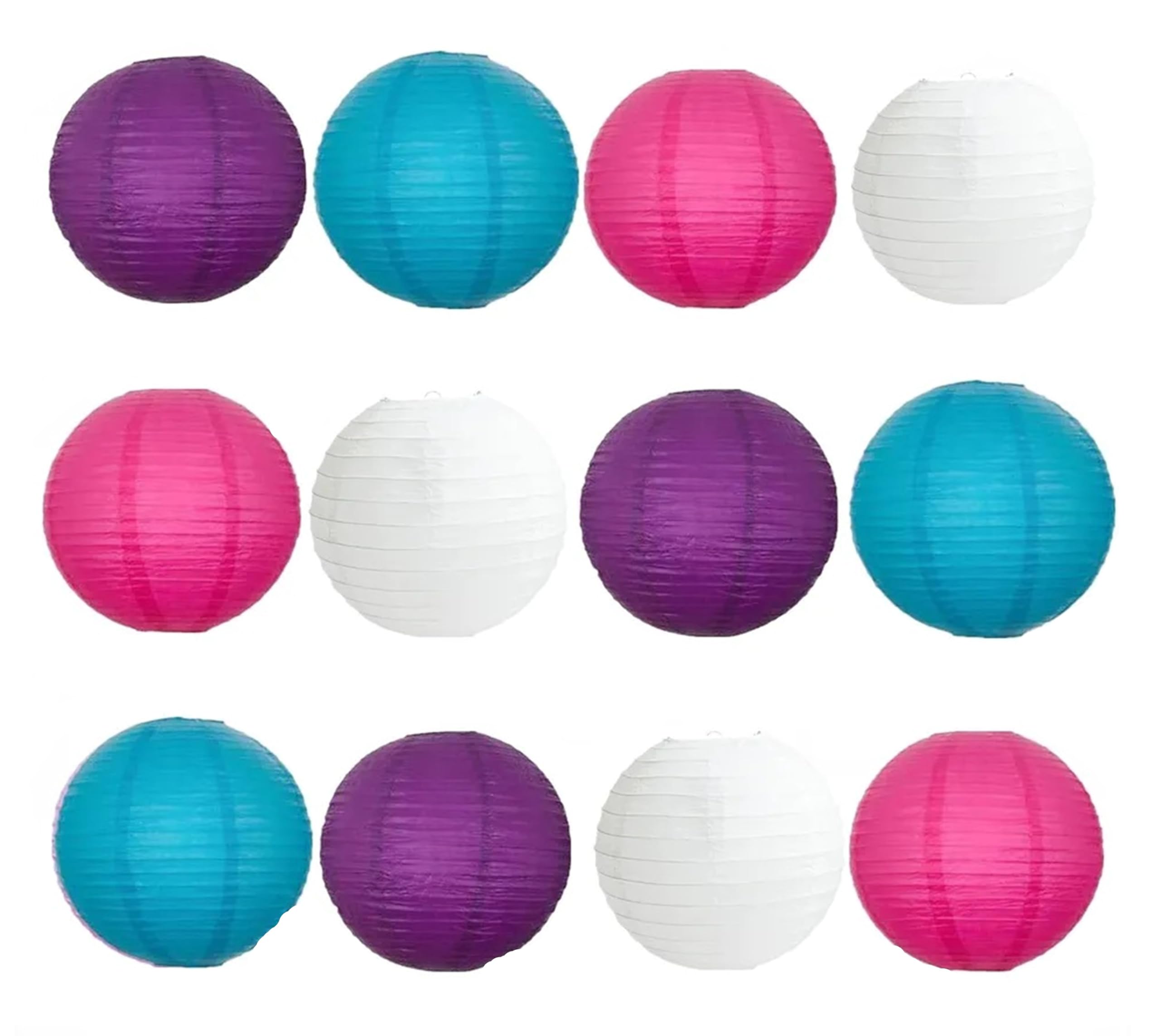 A Liittle Tree-12PCs Mixed New Round Paper Lanterns Lamp Wedding Birthday Party (8", Blue+Purple+Hot Pink+White) โ image 1