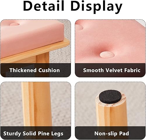 Miniatura 7 de Cpintltr Taburete de tocador de terciopelo multifuncional, reposapiés otomano con patas de pino macizo, taburete grueso acolchado para cambiador de